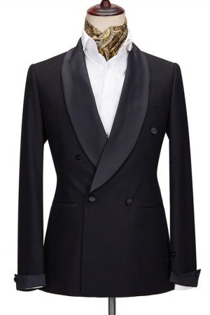New Arrival Black Double Breasted Shawl Lapel Fashion Wedding Suit New Arrival Black Double Breasted Shawl Lapel Fashion Wedding Suit