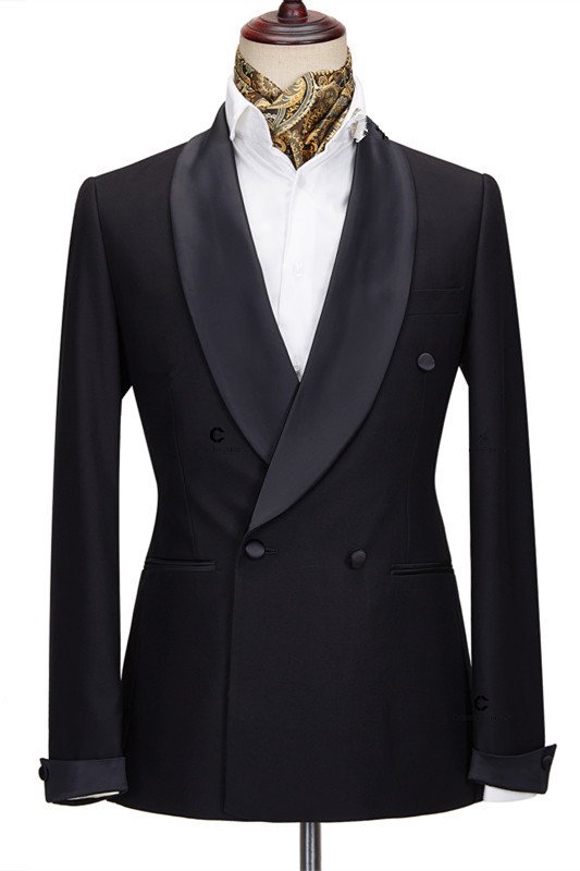 New Arrival Black Double Breasted Shawl Lapel Fashion Wedding Suit