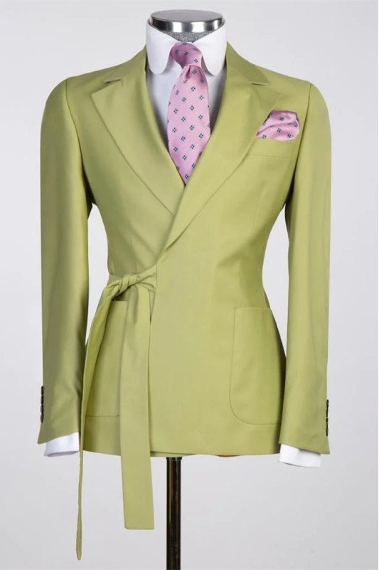 Modern Green Slim Fit Bespoke Prom Suit with Belt