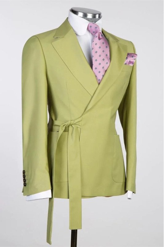 Modern Green Slim Fit Bespoke Prom Suit with Belt