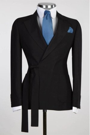 Modern Fashion Black Slim Fit Bespoke Prom Suit with Belt Modern Fashion Black Slim Fit Bespoke Prom Suit with Belt