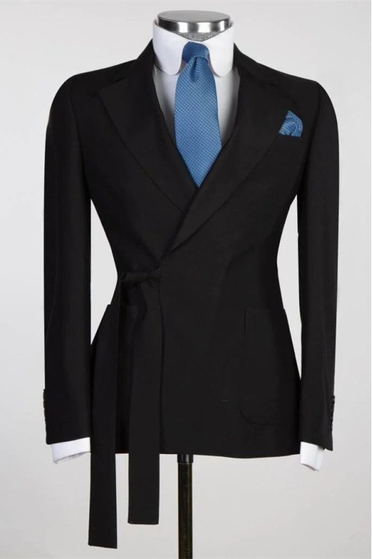 Modern Fashion Black Slim Fit Bespoke Prom Suit with Belt