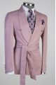 Modern Fashion Pink Shawl Lapel Slim Fit Bespoke Prom Suit with Belt