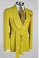 New Arrival Modern Gold Shawl Lapel Slim Fit Bespoke Prom Suit with Belt