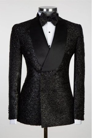 New Arrival Black Double Breasted Close Fitting Sparkly Wedding Suits New Arrival Black Double Breasted Close Fitting Sparkly Wedding Suits