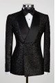 New Arrival Black Double Breasted Close Fitting Sparkly Wedding Suits