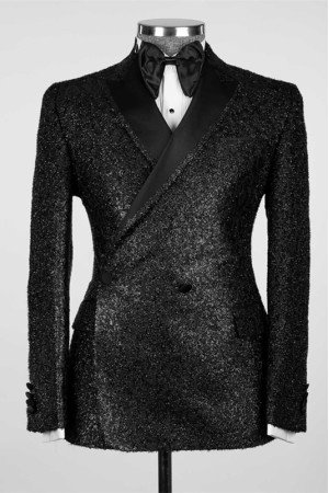 New Arrival Black Double Breasted Shawl Lapel Sparkly Wedding Suits New Arrival Black Double Breasted Shawl Lapel Sparkly Wedding Suits