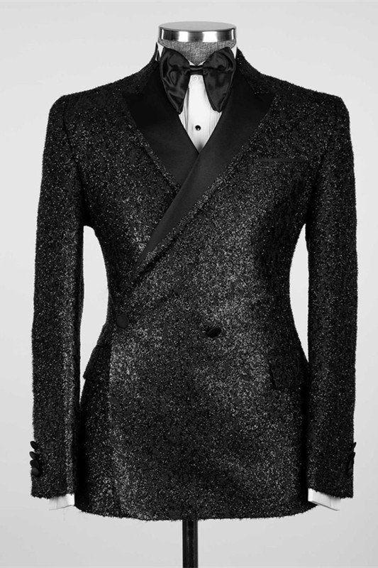 New Arrival Black Double Breasted Shawl Lapel Sparkly Wedding Suits