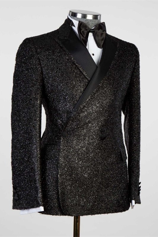 New Arrival Black Double Breasted Shawl Lapel Sparkly Wedding Suits