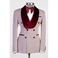 Fashion Pink Double Breasted Shawl Lapel Wedding Suits with Velvet Fashion Pink Double Breasted Shawl Lapel Wedding Suits with Velvet