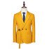 Newest Yellow Double Breasted Peaked Lapel Close Fitting Prom Suits with Gold Belt