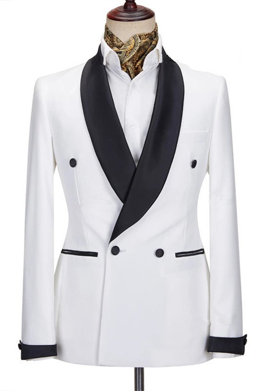Latest White Double Breasted Shawl Lapel Best Fitted Wedding Suits