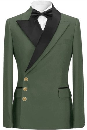 John Oliver Green Peaked Lapel Slim Fit Two Pieces Men Suit with Gold Buttons