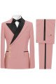 John Pink Peaked Lapel Slim Fit Two Pieces Men Suit with Gold Buttons