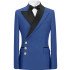 James Blue Peaked Lapel Slim Fit Two Pieces Men Suit with Gold Buttons