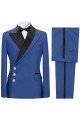 James Blue Peaked Lapel Slim Fit Two Pieces Men Suit with Gold Buttons