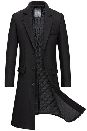 Aaron Black Slim Fit Notched Lapel Mens Winter Coat Aaron Black Slim Fit Notched Lapel Mens Winter Coat