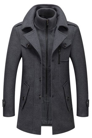 Aaron Dark Gray Nothced Lapel Close Fitting Winter Coat Aaron Dark Gray Nothced Lapel Close Fitting Winter Coat