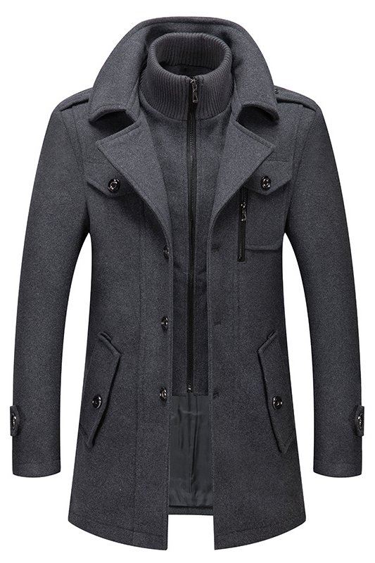 Aaron Dark Gray Nothced Lapel Close Fitting Winter Coat