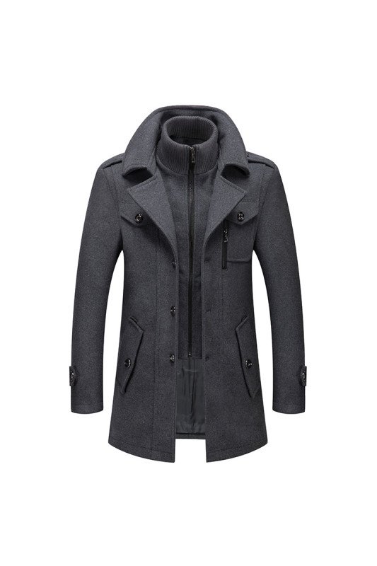 Aaron Dark Gray Nothced Lapel Close Fitting Winter Coat