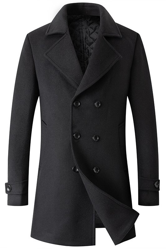 Abbott Fashion Black Notched Lapel Double Breasted Winter Coat