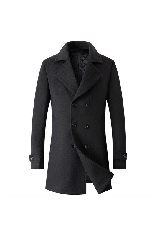 Abbott Fashion Black Notched Lapel Double Breasted Winter Coat