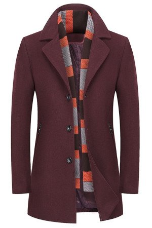 Abel Special Burgundy Notched Lapel Winter Coat