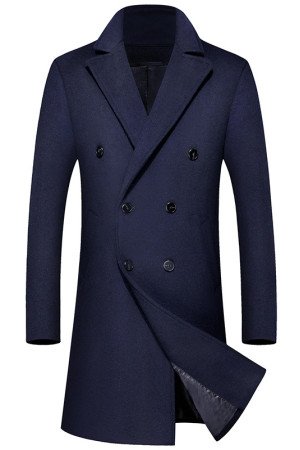 Abner Modern Dark Navy Peaked Lapel Double Breasted Winter Coat Abner Modern Dark Navy Peaked Lapel Double Breasted Winter Coat