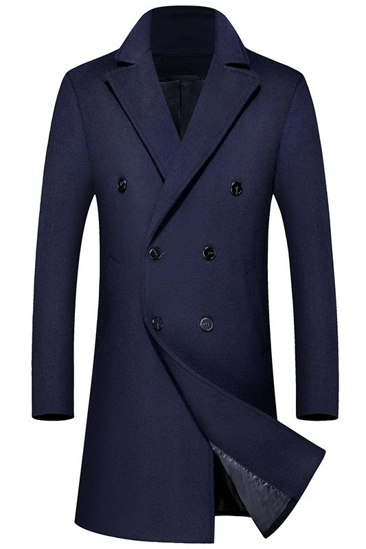 Abner Modern Dark Navy Peaked Lapel Double Breasted Winter Coat