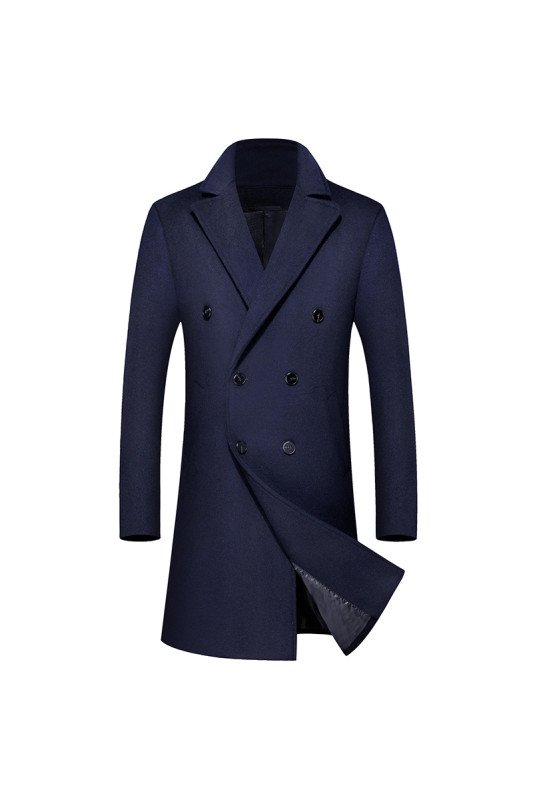 Abner Modern Dark Navy Peaked Lapel Double Breasted Winter Coat