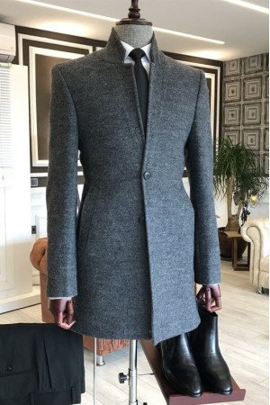 Abdul Simple Dark Gray Stand Collar Winter Coat Abdul Simple Dark Gray Stand Collar Winter Coat