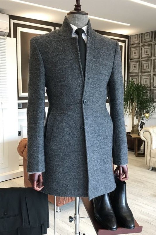 Abdul Simple Dark Gray Stand Collar Winter Coat
