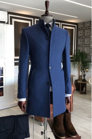 Abner Bespoke Dark Blue Stand Collar Winter Collar Abner Bespoke Dark Blue Stand Collar Winter Collar