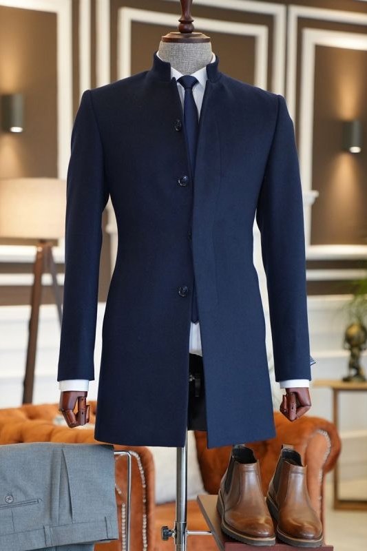 Adair Classical Dark Navy Stand Collar Winter Coat