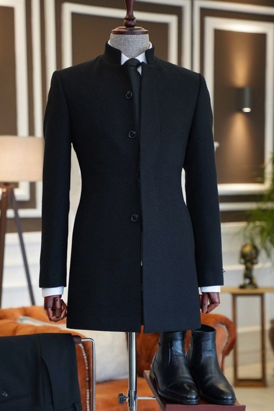Adam Black Stand Collar Close Fitting Bespoke Winter Coat