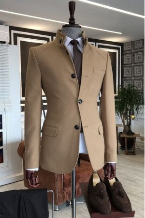 Adonis Bespoke Light Brown Stand Collar Winter Coat Adonis Bespoke Light Brown Stand Collar Winter Coat