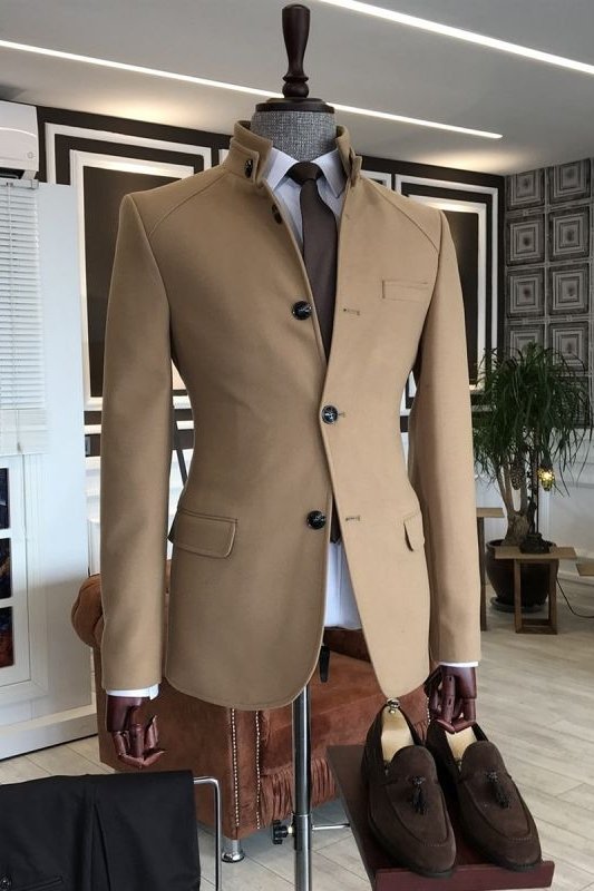 Adonis Bespoke Light Brown Stand Collar Winter Coat