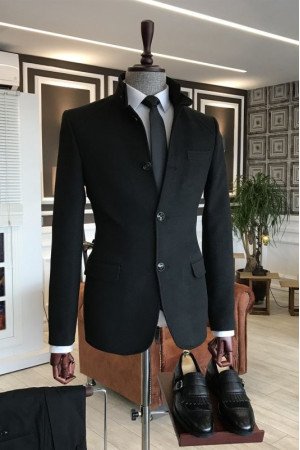 Adrian Chic Black Stand Collar Winter Coat Adrian Chic Black Stand Collar Winter Coat