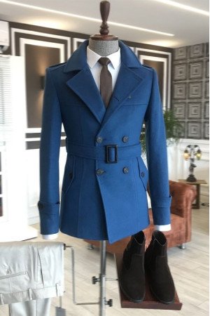 Aidan Fashion Dark Blue Notched Lapel Winter Coat Aidan Fashion Dark Blue Notched Lapel Winter Coat