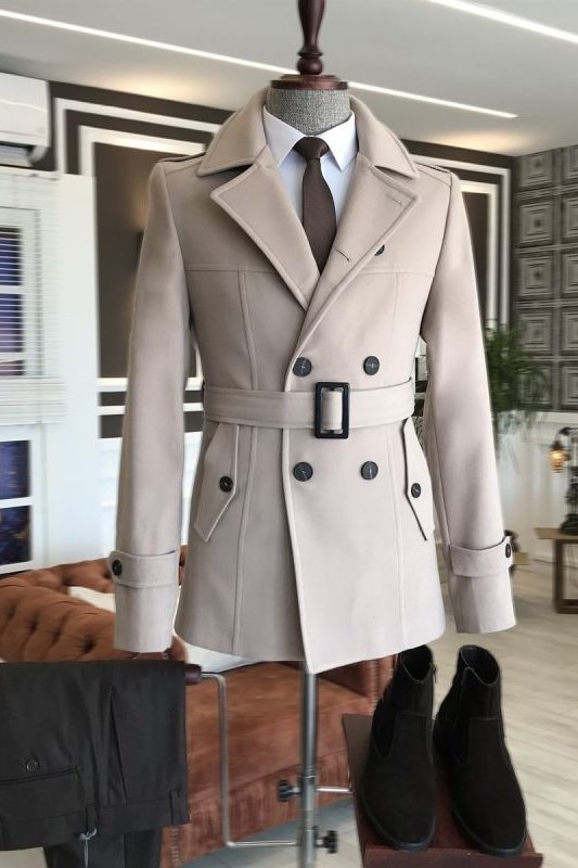 Aiden Modern Khaki Notcehd Lapel Winter Coat