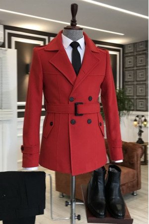 Alan Stylish Red Notched Lapel Winter Coat Alan Stylish Red Notched Lapel Winter Coat