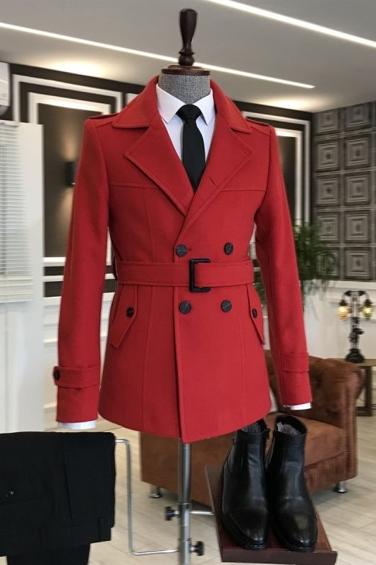 Alan Stylish Red Notched Lapel Winter Coat