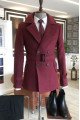 Albert Chic Burgundy Notched Lapel Winter Coat