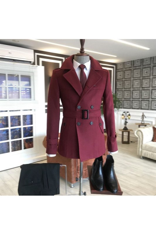 Albert Chic Burgundy Notched Lapel Winter Coat