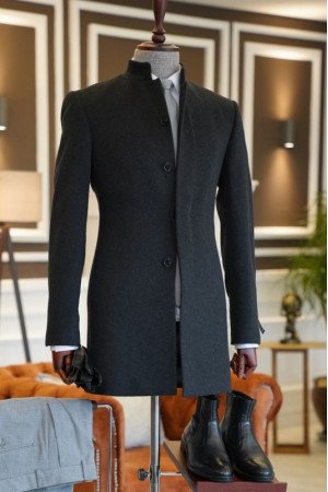 Aldrich Black Slim Fit Stand Collar Winter Coat Aldrich Black Slim Fit Stand Collar Winter Coat