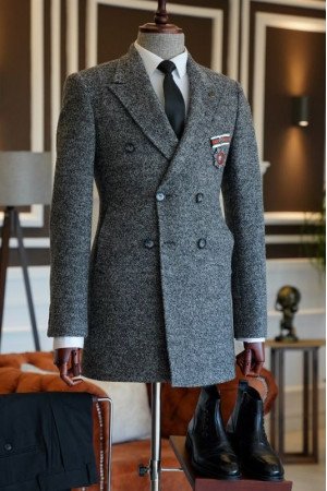 Alexandra Newest Dark Gray Peaked Lapel Winter Coat Alexandra Newest Dark Gray Peaked Lapel Winter Coat