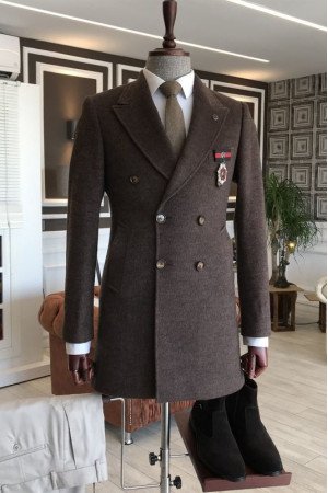 Algernon Handsome Dark Brown Peaked Lapel Winter Coat Algernon Handsome Dark Brown Peaked Lapel Winter Coat