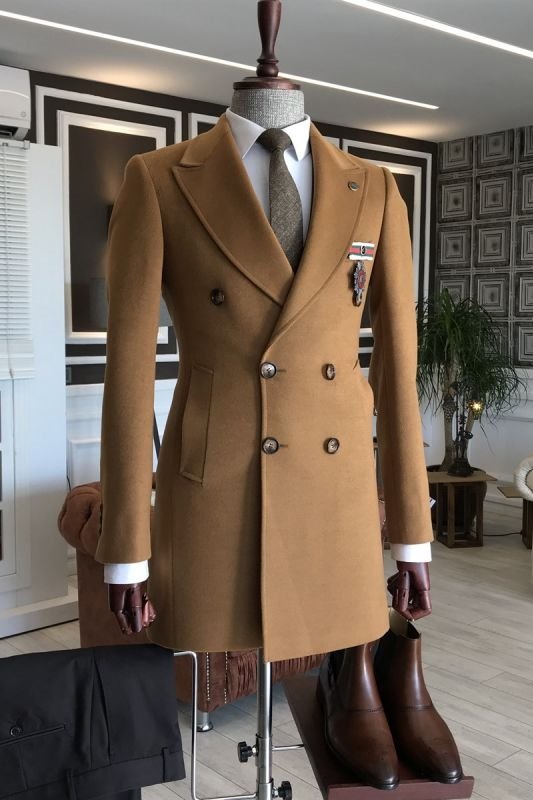 Allen fancy camel peaked lapel winter coat