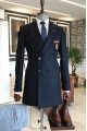 Alonzo Cool Dark Navy Peaked Lapel Double Breasted Winter Coat