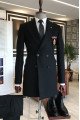 Alston Fancy Black Peaked Lapel Double Breasted Winter Coat
